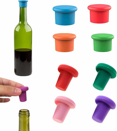 8 Tapones Silicona Vibrante para Vino Herméticos Multicolor