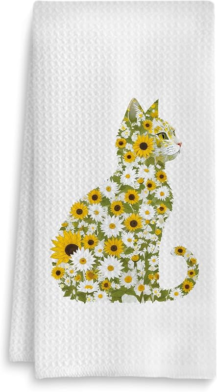 Toalla cocina gato floral para baño y cocina