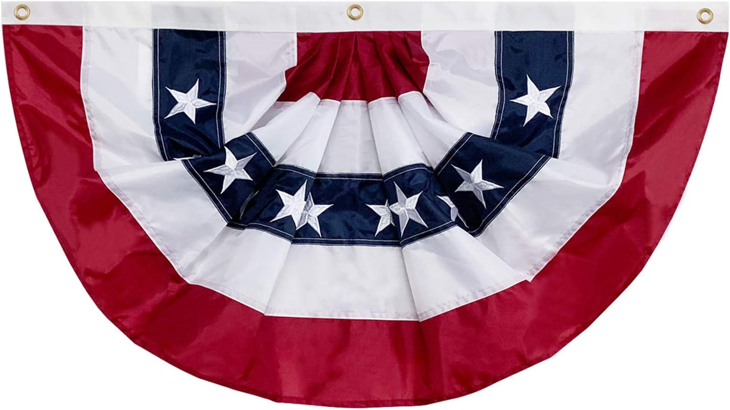 Bandera plisada nailon 58x27" estrellas bordadas 4 de julio