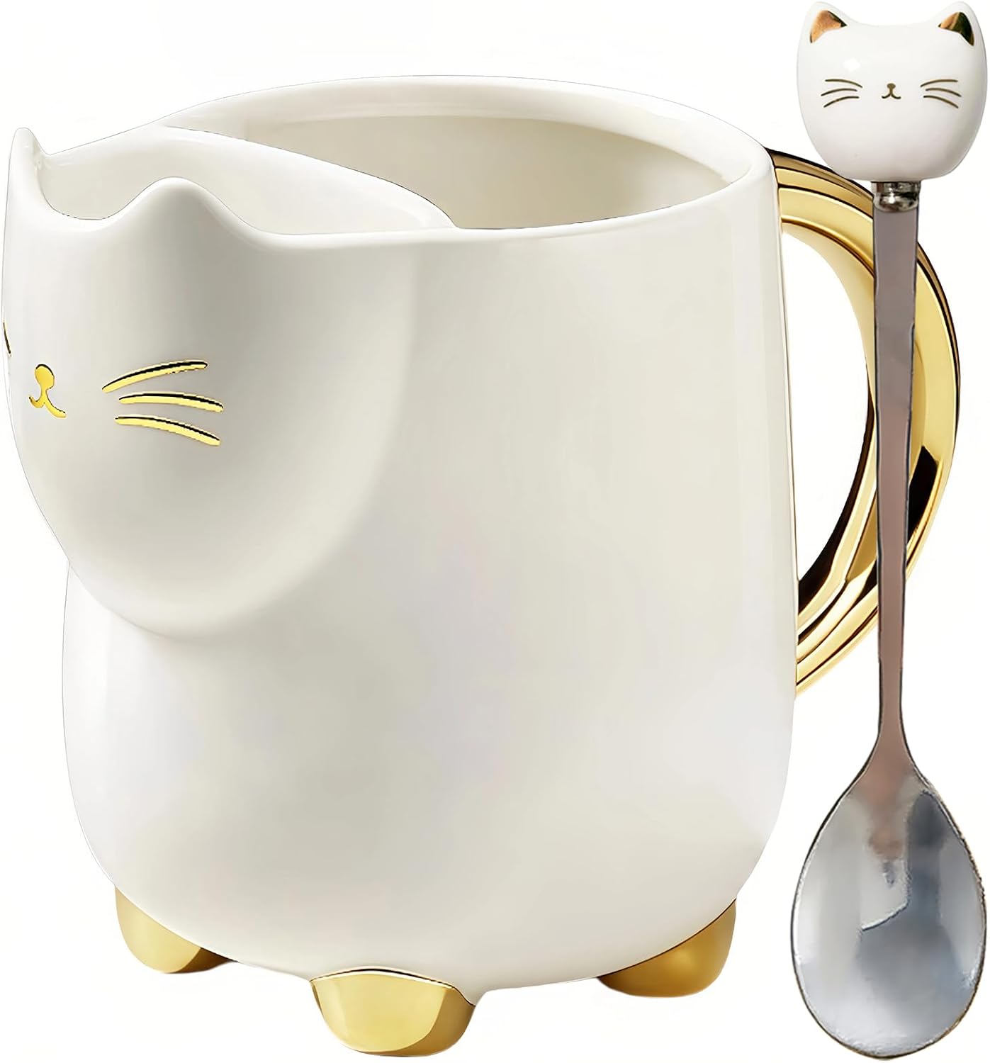 Taza café cerámica con soporte té y cuchara para gatos