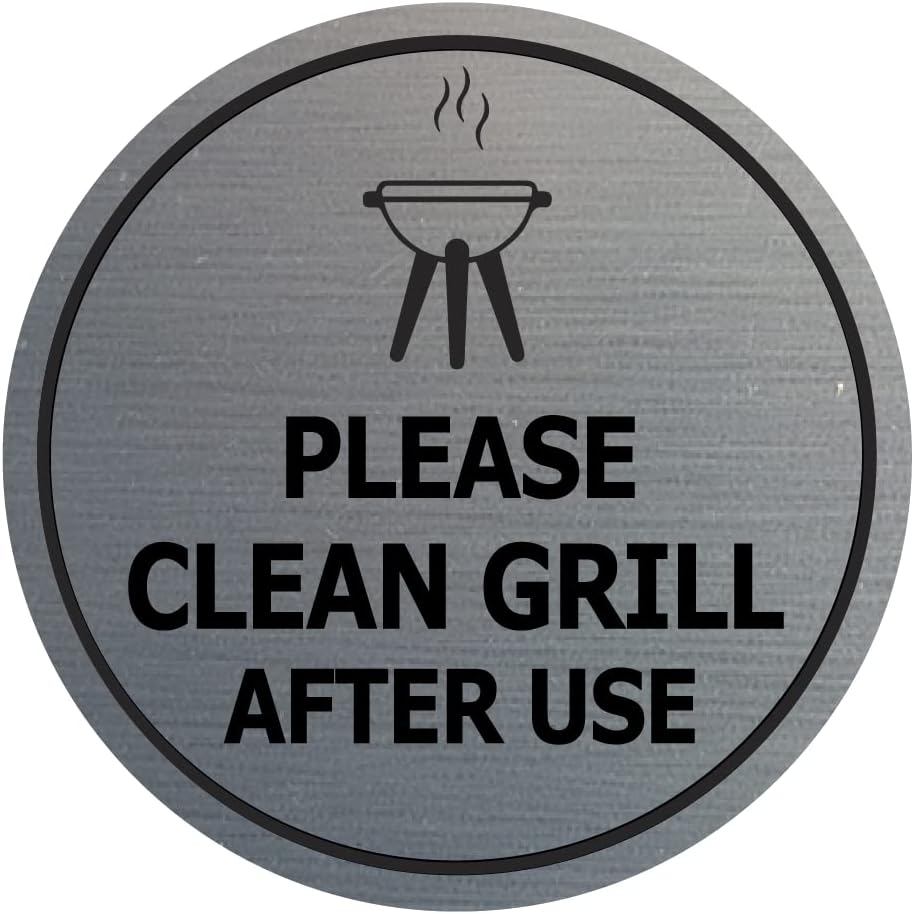 Letrero plata cepillada circle please clean grill after use pequeño