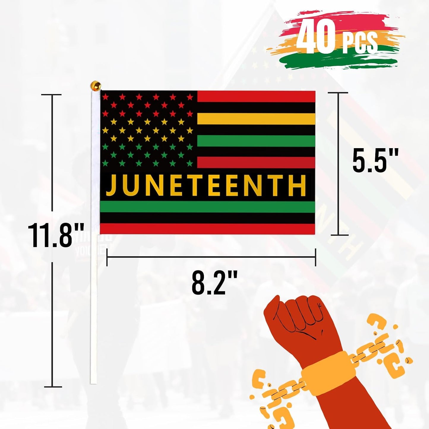 Banderas Juneteenth 8.5x5.5" 40 Uds decoración afroamericana