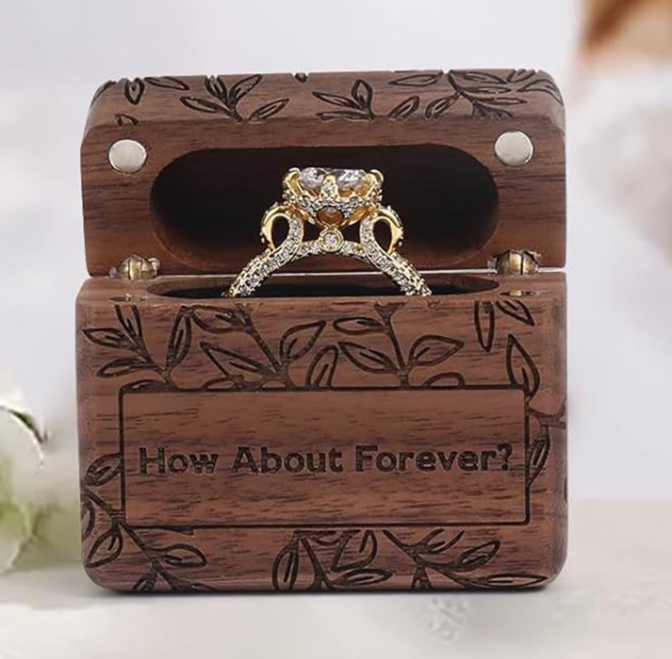 Caja de madera para anillos de boda y compromiso