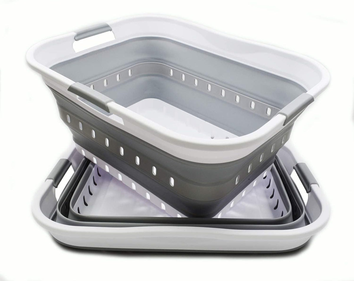 Cesta plegable plástico para ropa sucia 42L 2uds blanco/gris