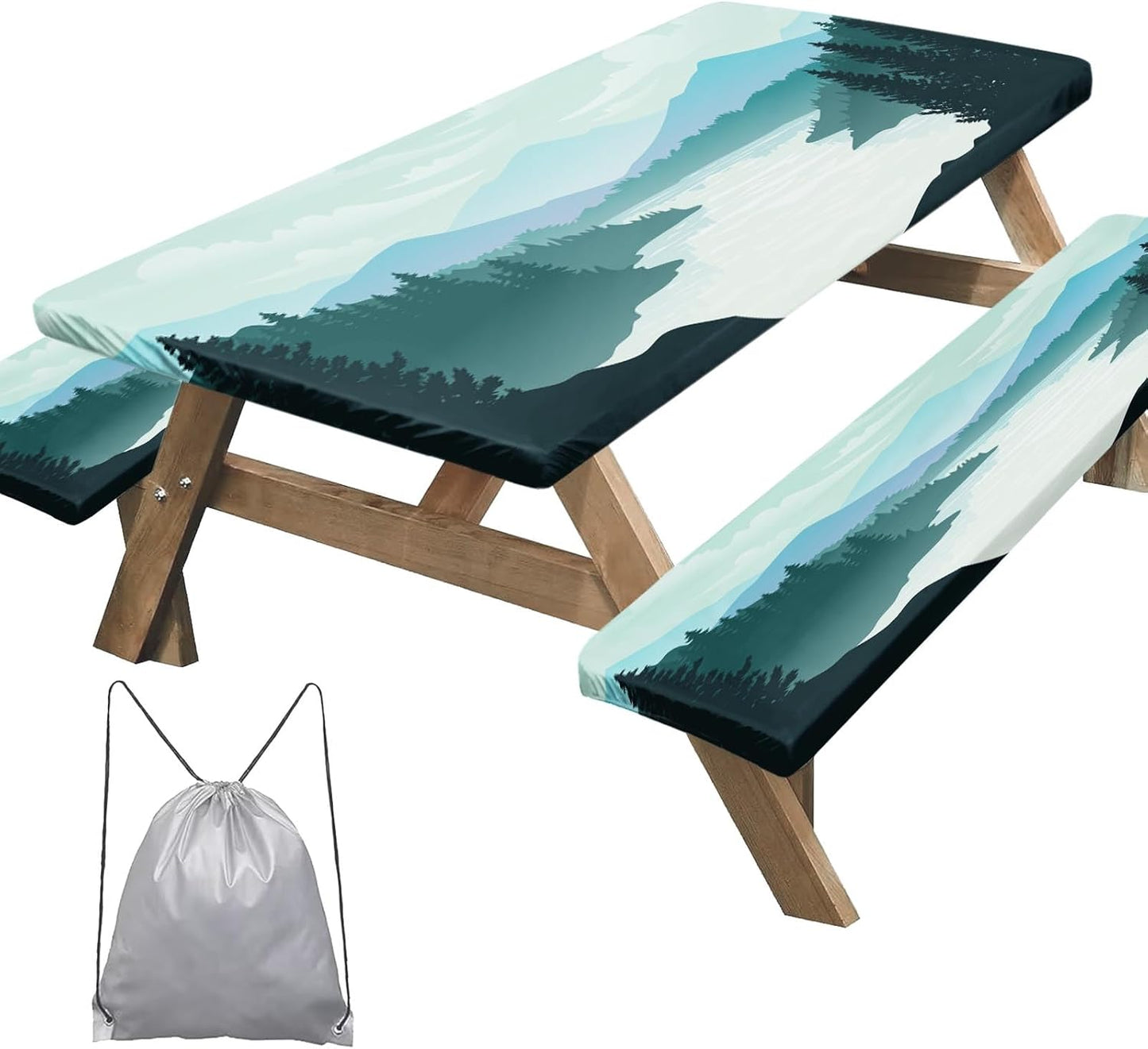Set 3 Pzas Mesa Picnic Verde Montañas con Bolsa