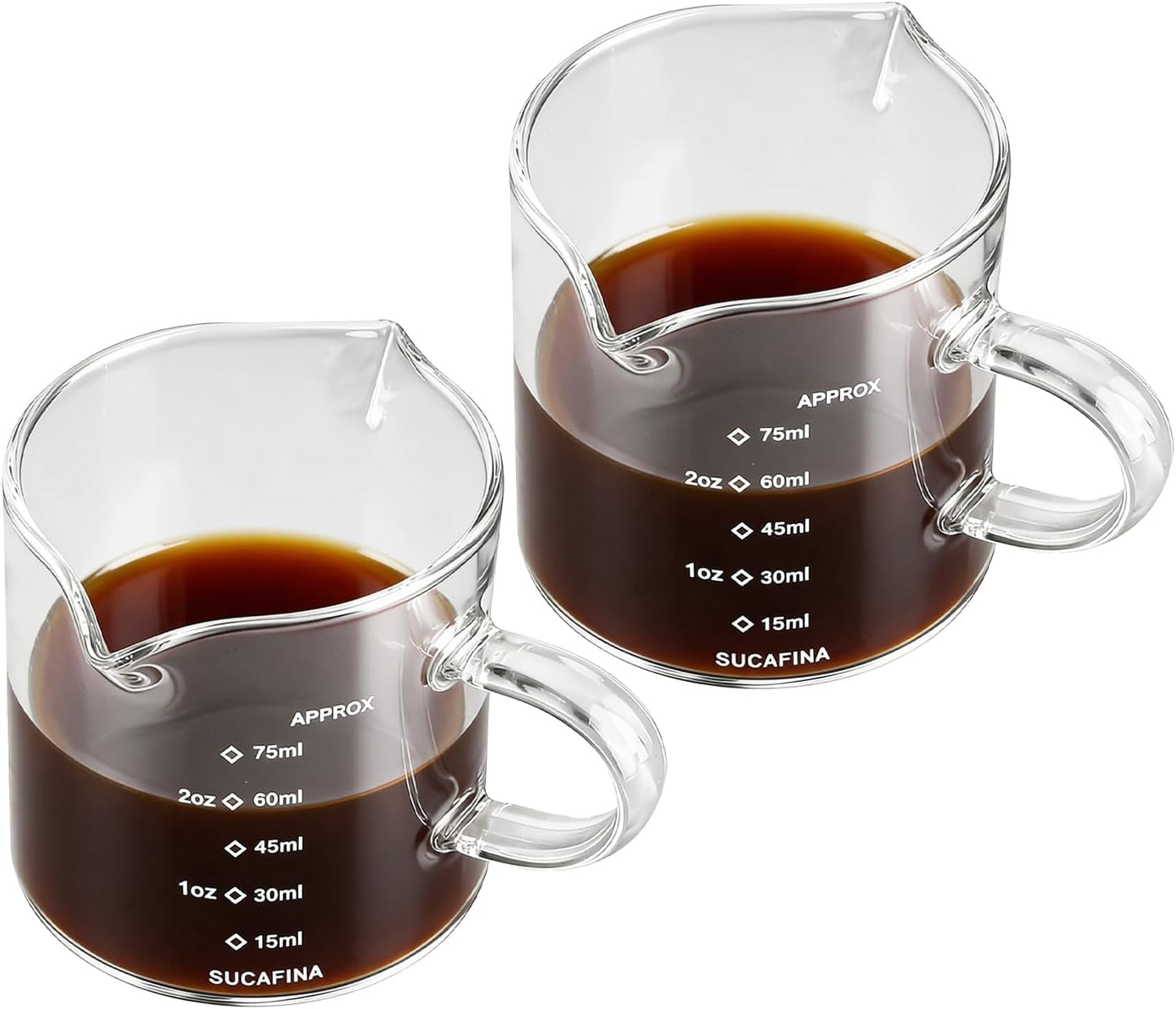 Paquete de 2 vasos de chupito de espresso con asa y doble boquilla