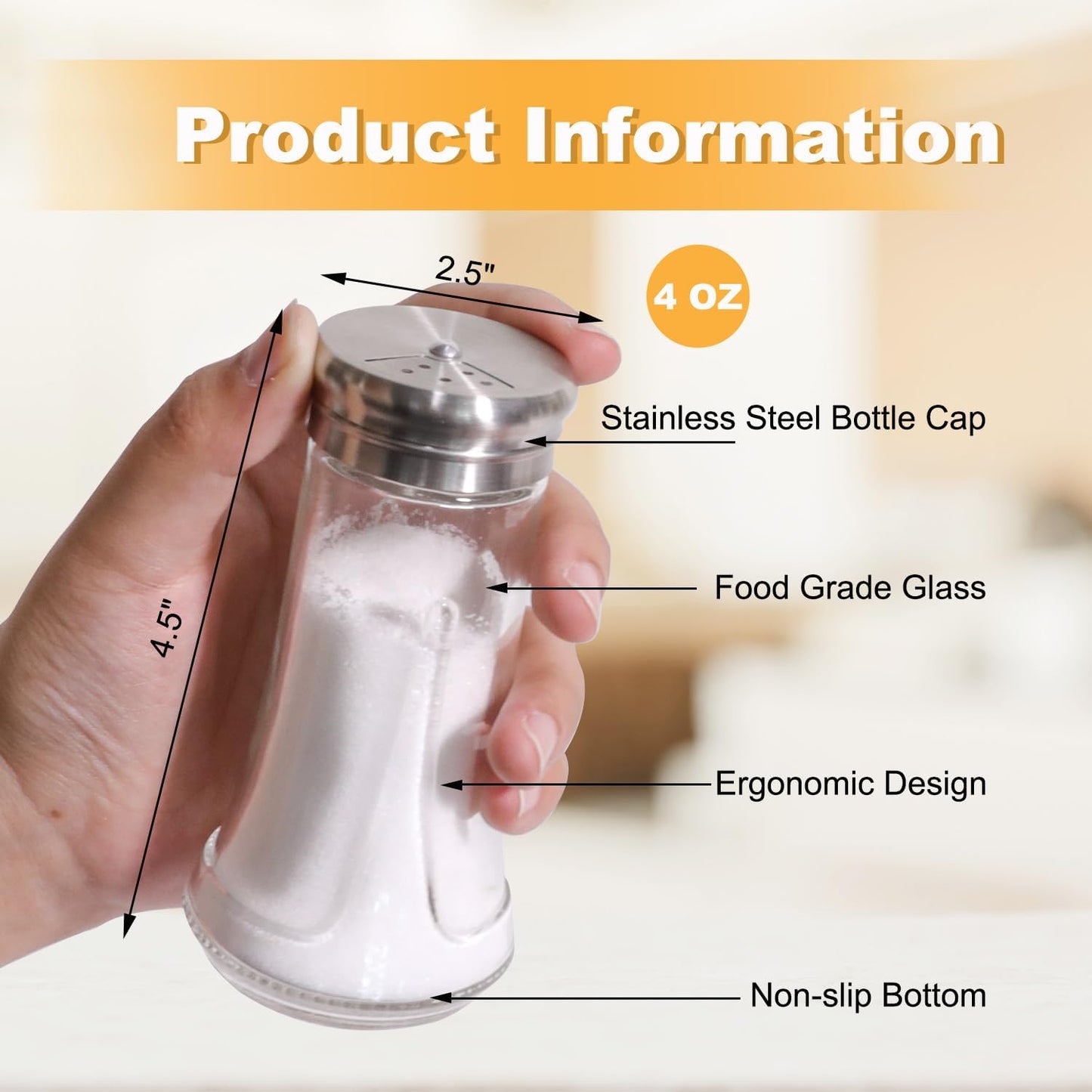 Set salero pimentero vidrio 4oz acero inox con tapa