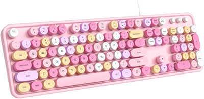 Teclado USB oficina 104 teclas con numérico soporte plegable rosa