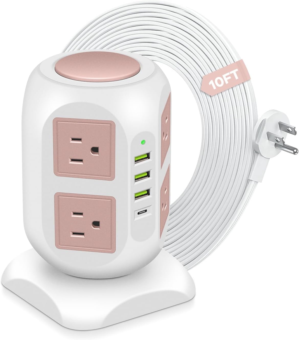 Regleta alimentación oro rosa con 8 enchufes y 4 USB 10pies