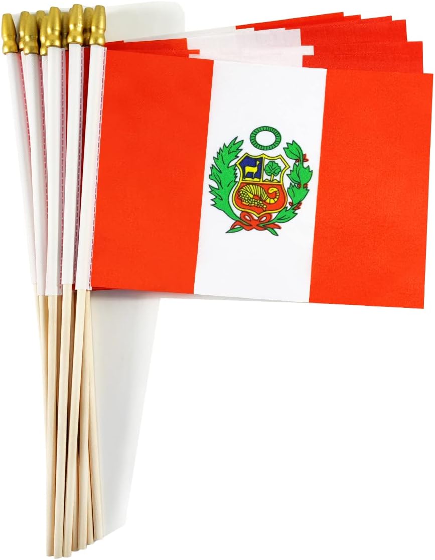 12 Pzas Bandera Perú poste madera maciza