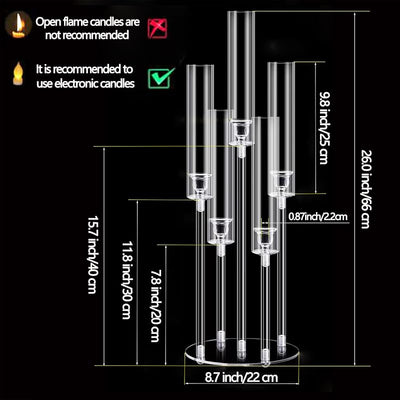 2 Centros Mesa Acrílico Cristal 5 Brazos Velas LED
