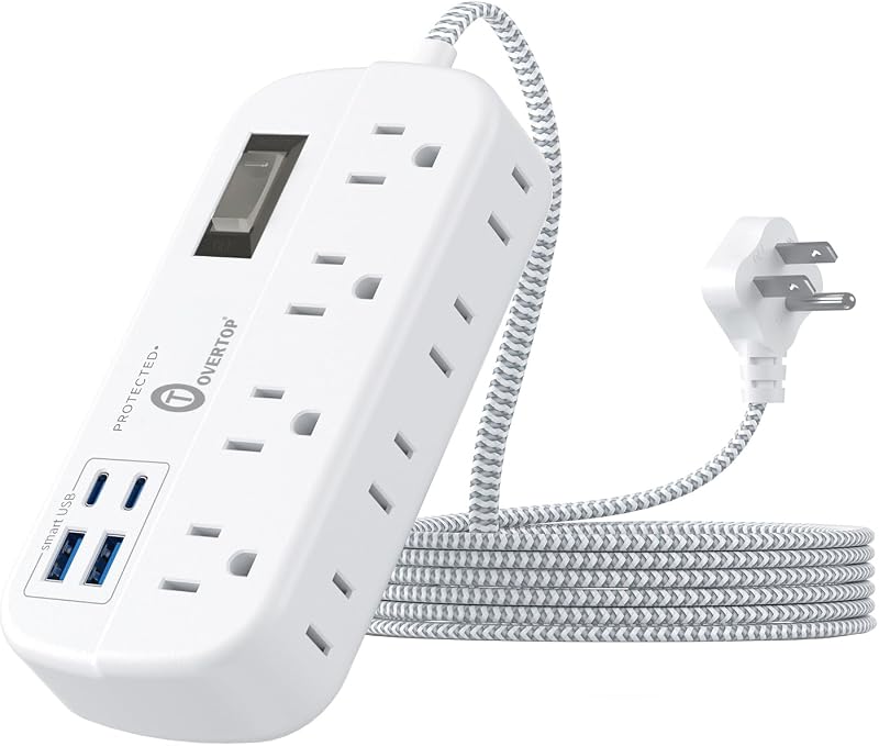 Regleta 12en1 con 8 tomacorrientes, 4 USB, extensor pared 5ft