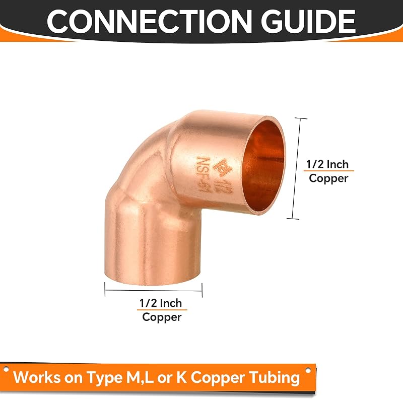 50 Accesorios Cobre Codo 90 Grados 1/2" Conexión Soldadura
