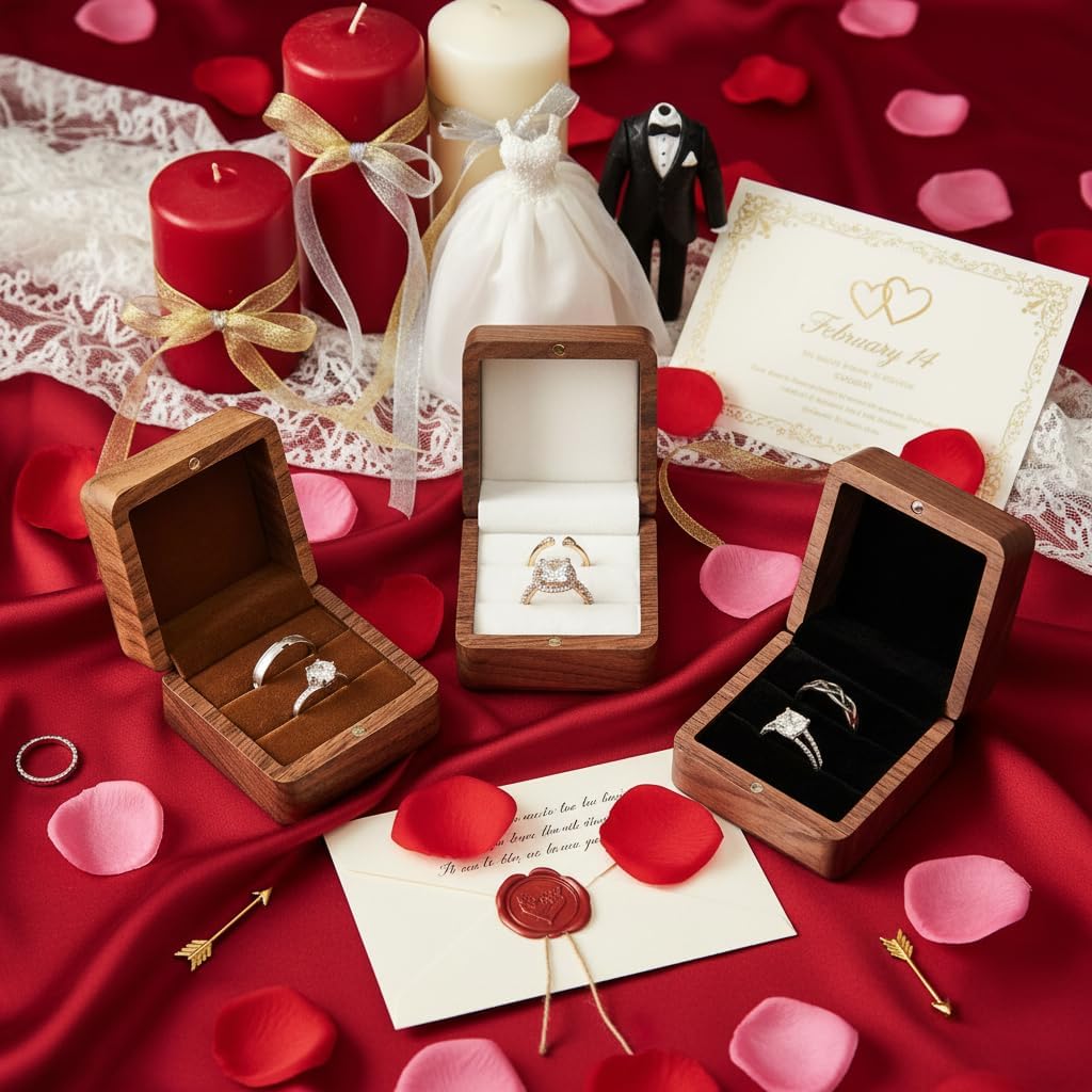 Caja anillos madera grabada para boda y propuesta