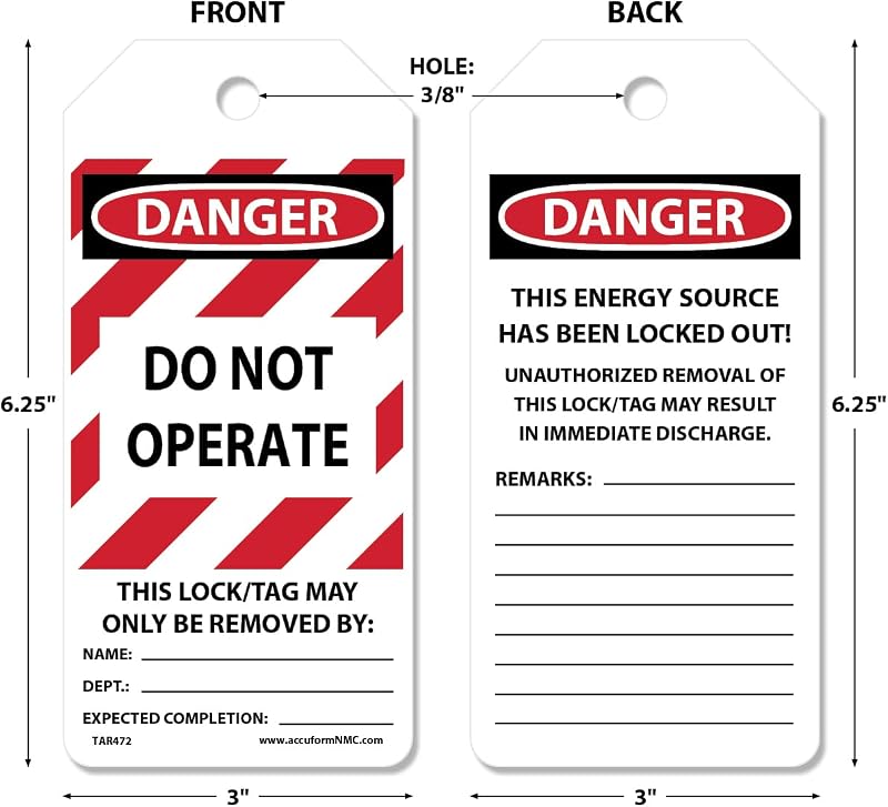 Etiquetas bloqueo NMC 250 6.25x3" impermeables OSHA