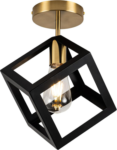 Lámpara techo moderna acabado negro y dorado 9x9x13pulg