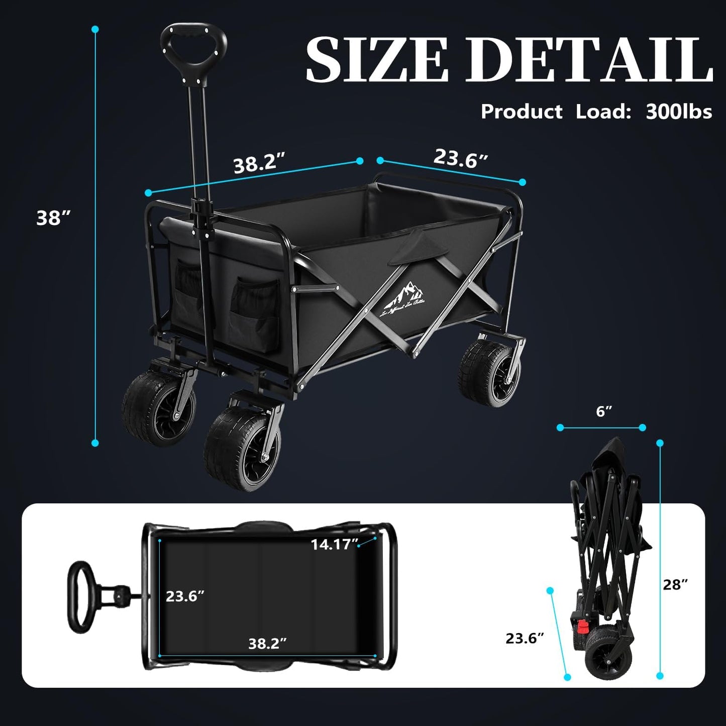Carro plegable resistente 300lb para bebidas y comestibles negro