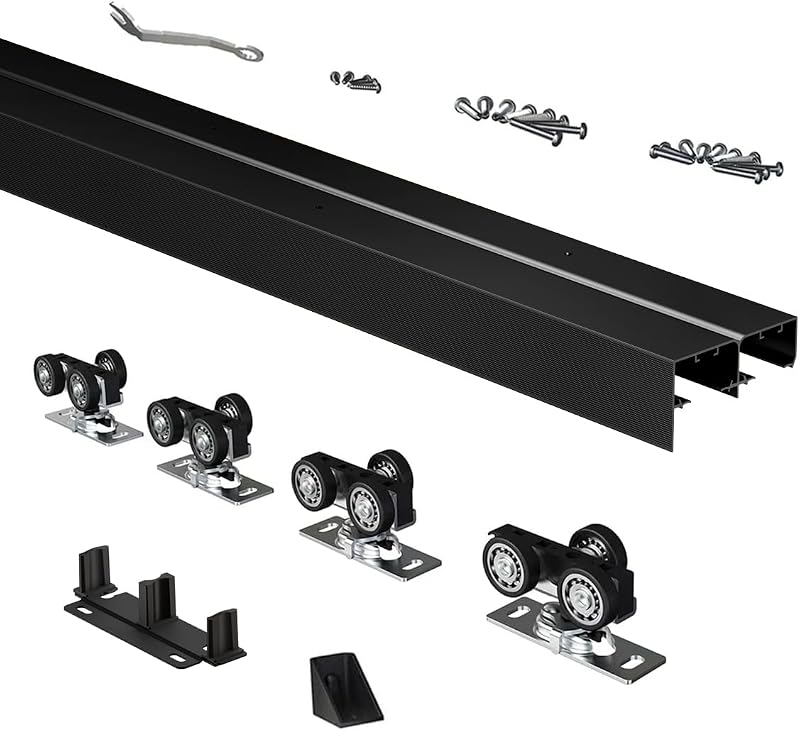 Herraje riel puerta corrediza bypass aluminio 8ft negro