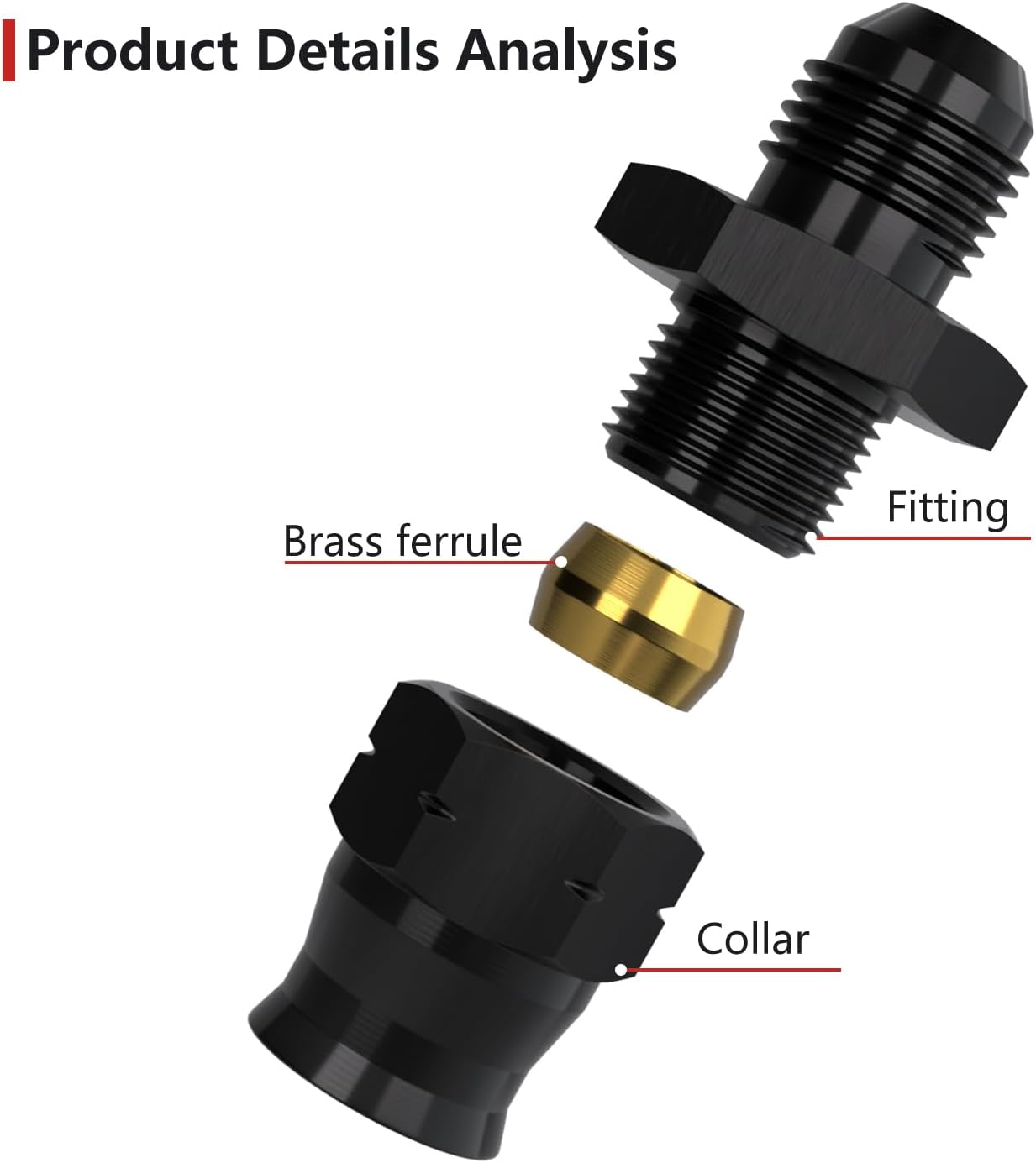 Adaptador 6AN a 3/8" aluminio negro 2 Pzas