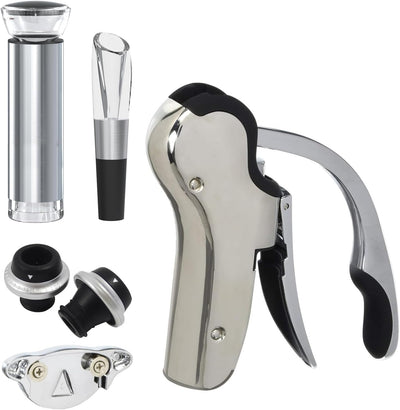 Juego abridor vino acero inox con cortador aluminio y 2 tapones