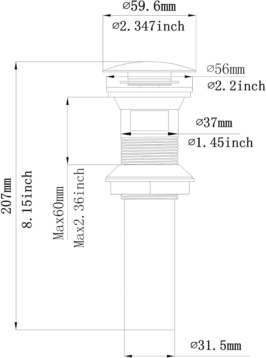 Tapón drenaje baño orificio 1-3/4 pulg bronce