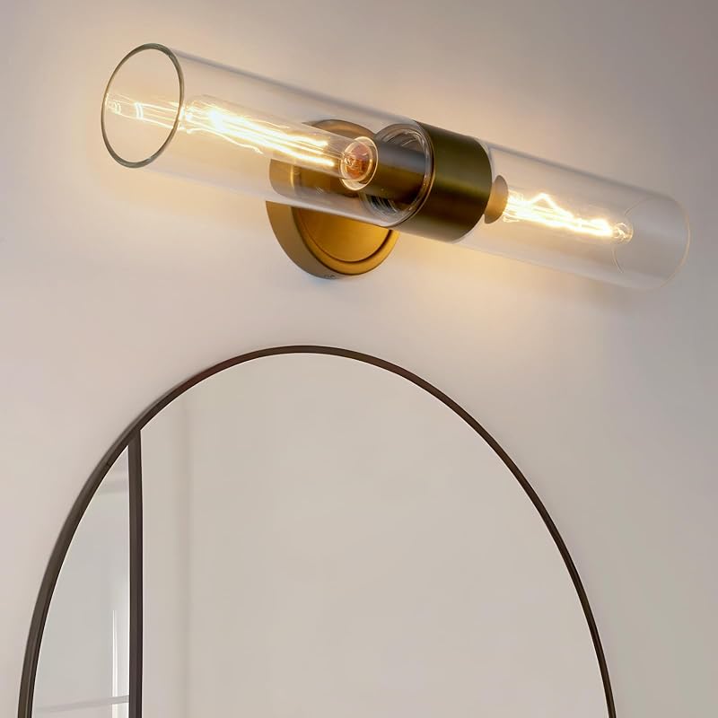 Apliques pared 2 luces latón dorado vidrio baño dormitorio