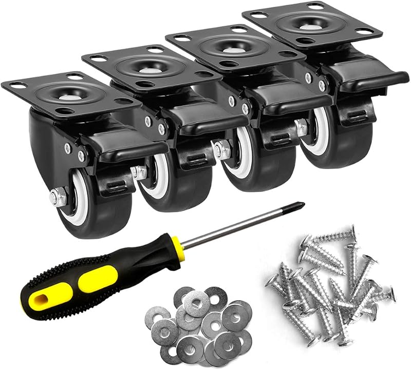 Set 4 ruedas PU 2" sin ruido con freno placa giratoria