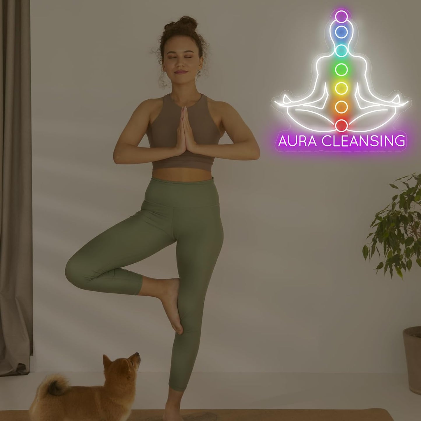 Letrero neón limpieza aura luz led yoga meditación