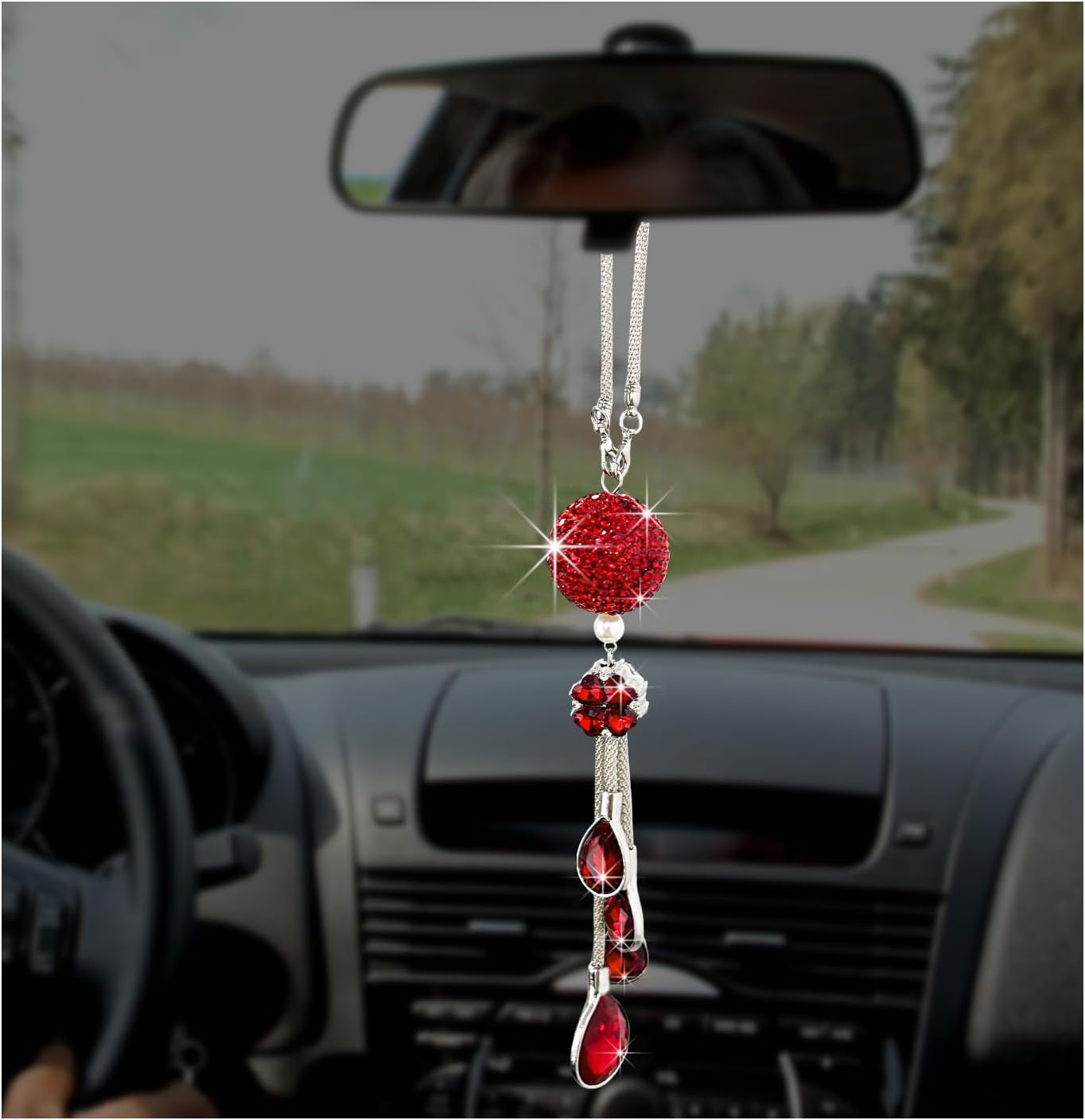 Adorno bola brillante para espejo retrovisor coche mujer
