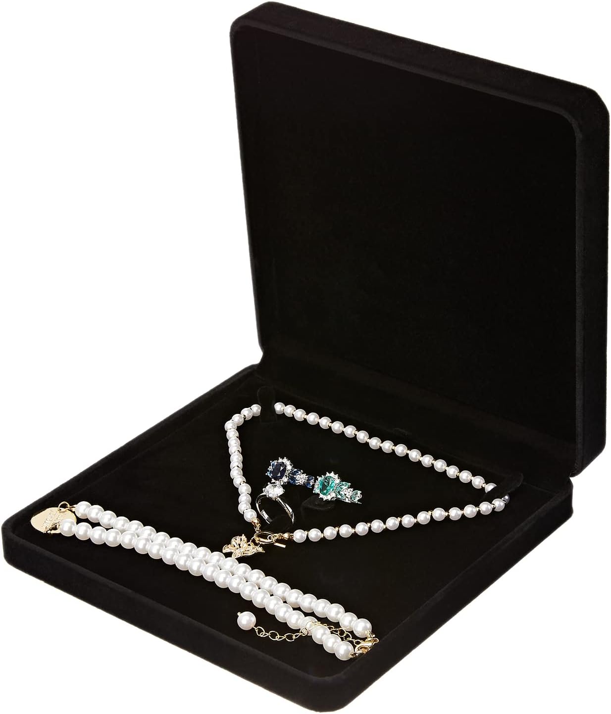 Caja terciopelo para joyas collar pulsera anillo negro