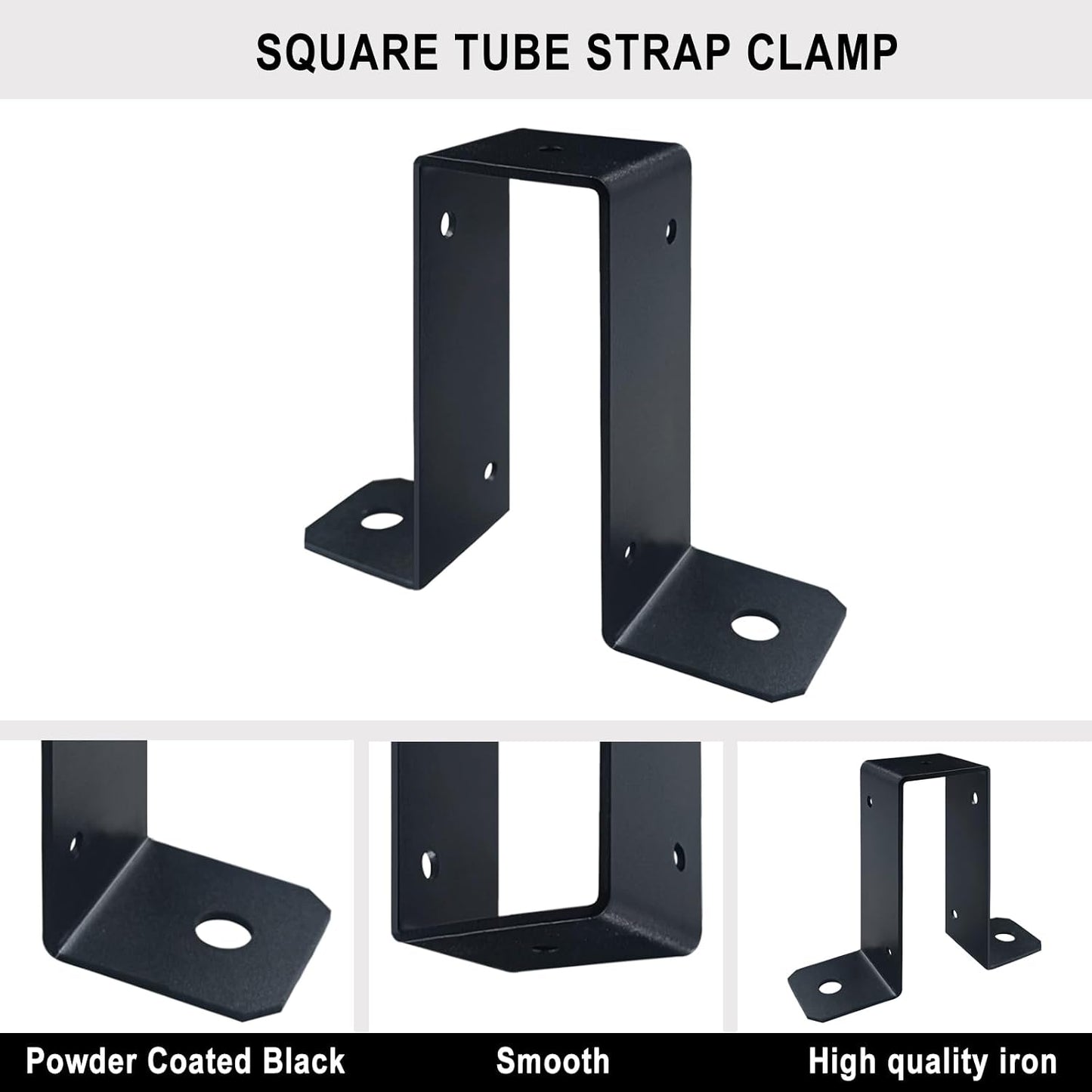 4 Abrazaderas U Metal 2x4pulg Soporte Poste Valla Negro