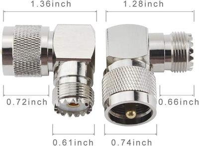 Adaptador coaxial UHF PL-259 a SO-239 90 grados set 4