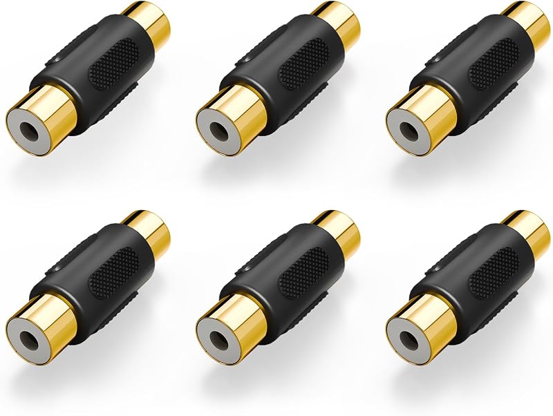 6 Pzas Acopladores RCA Hembra Chapados Oro