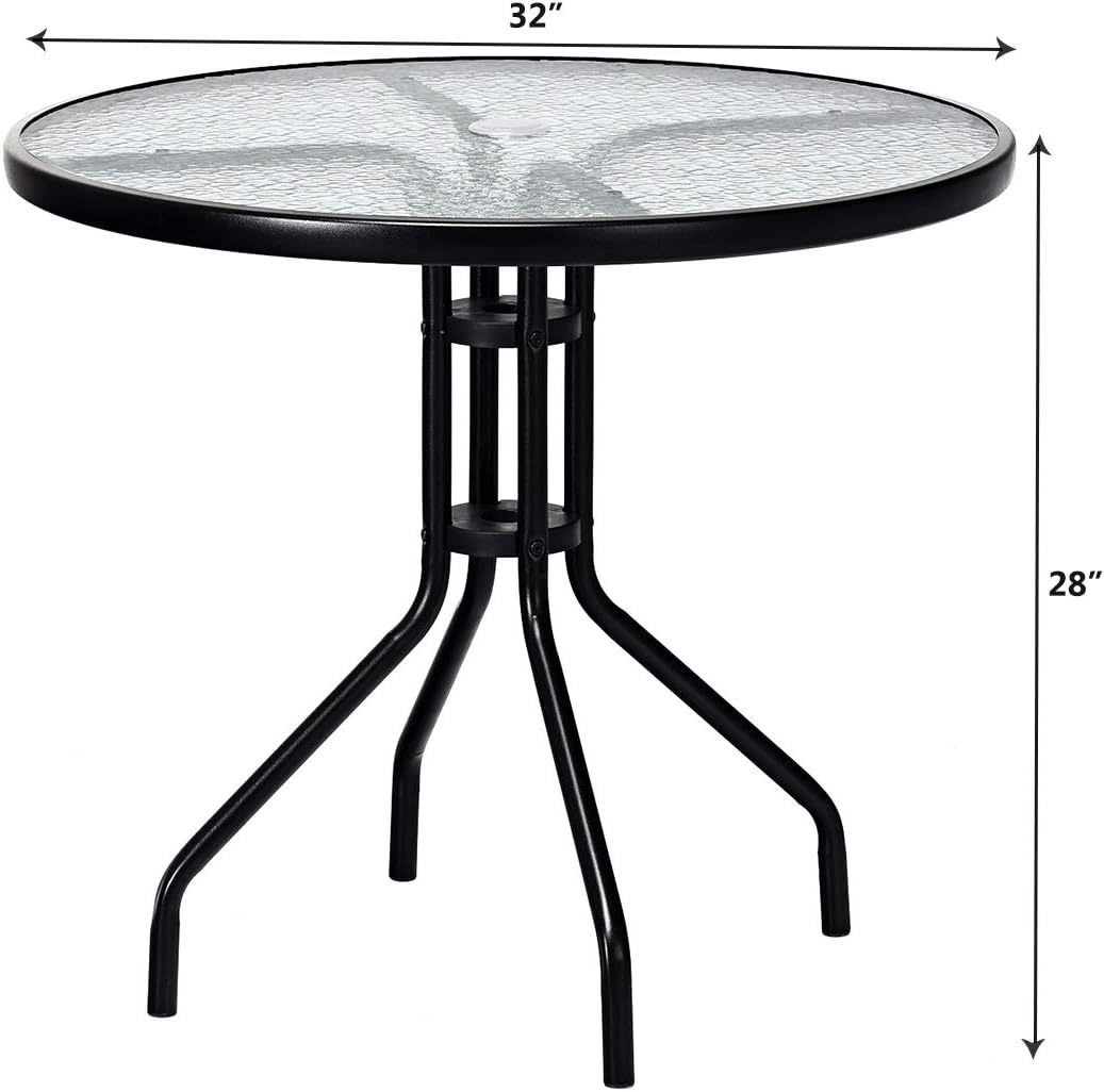 Mesa comedor redonda 32" acero vidrio templado