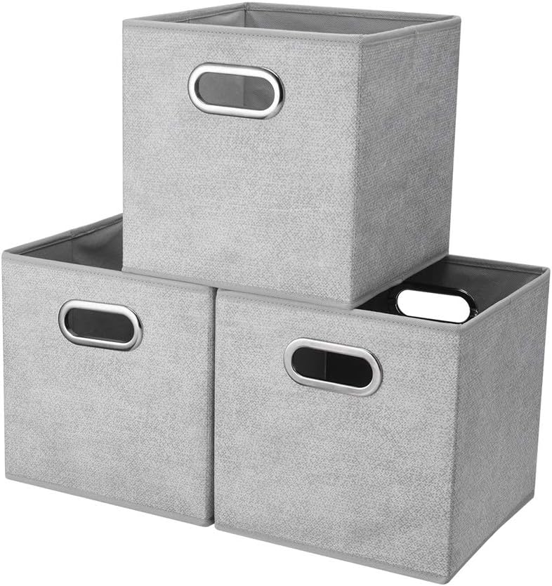 Cubos tela plegables 10.5x10.5x11" gris y blanca