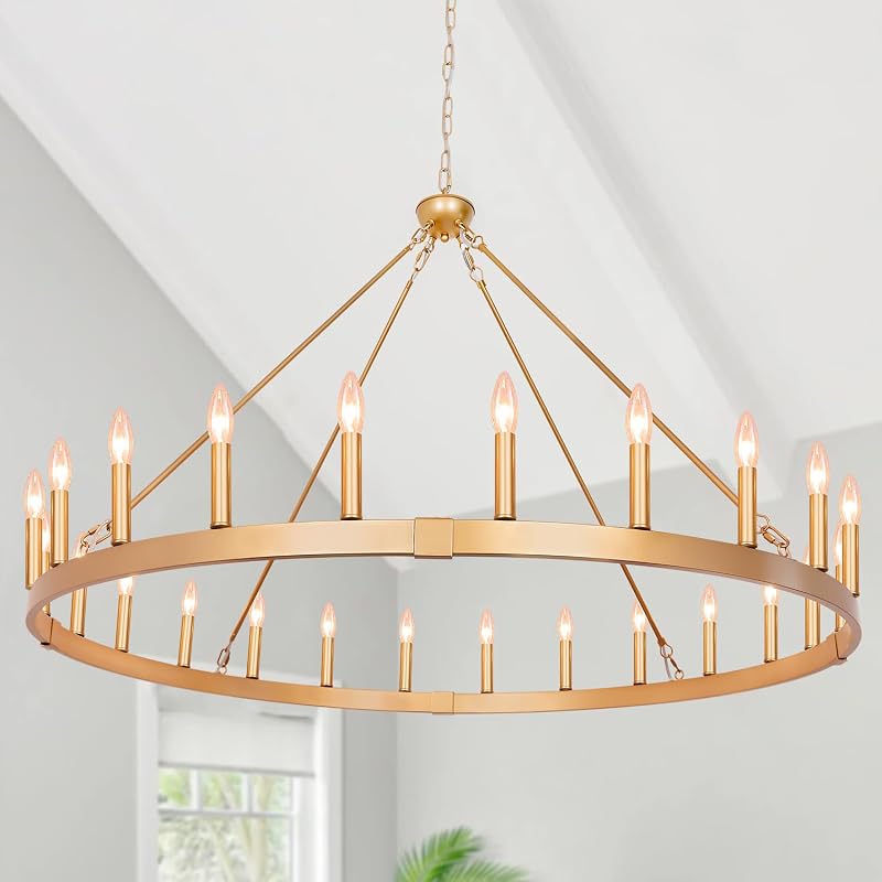 Candelabro rueda vagón dorado 48" 24 luces
