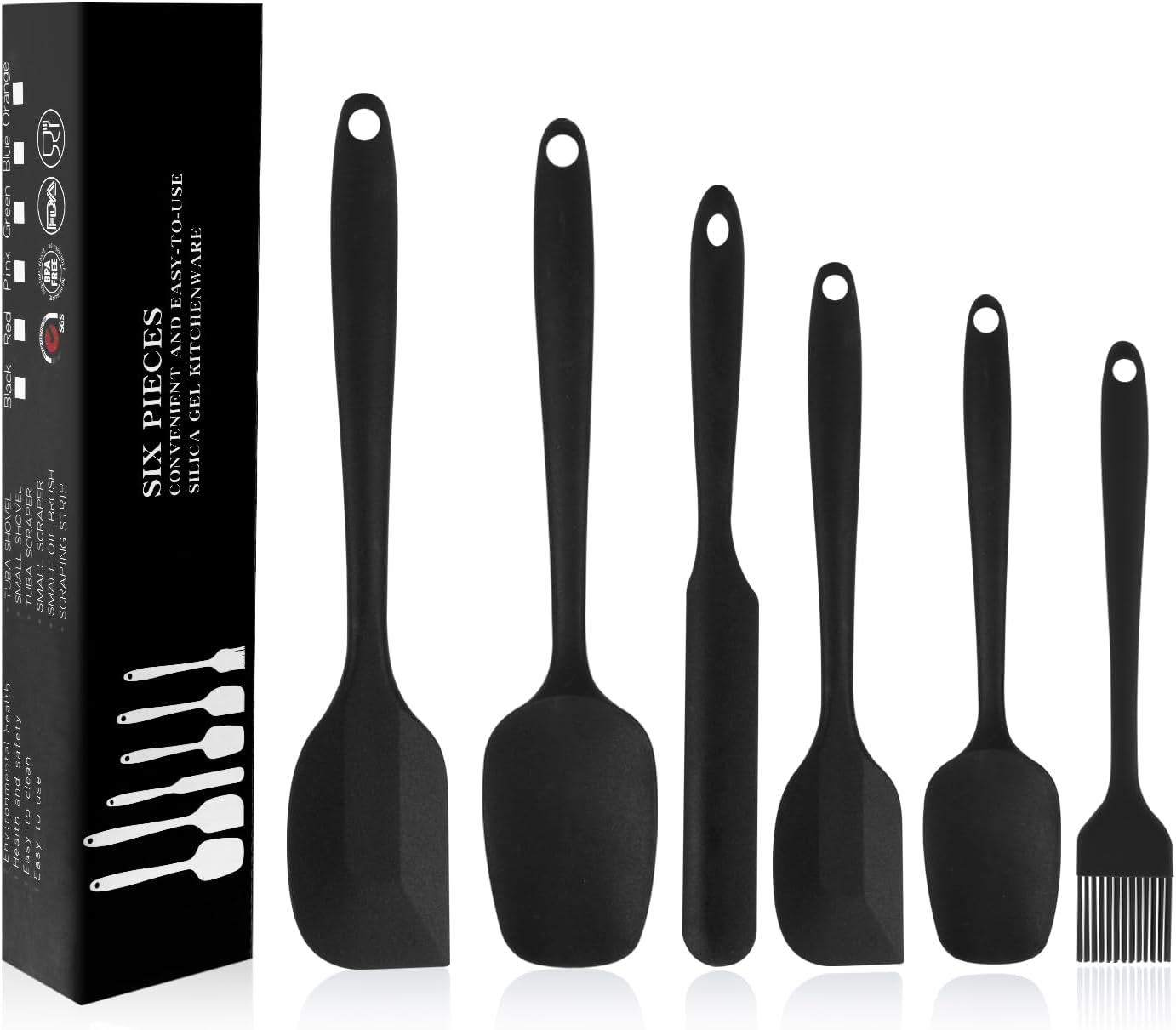 Set 6 Espátulas Silicona Antiadherentes para Hornear Negro