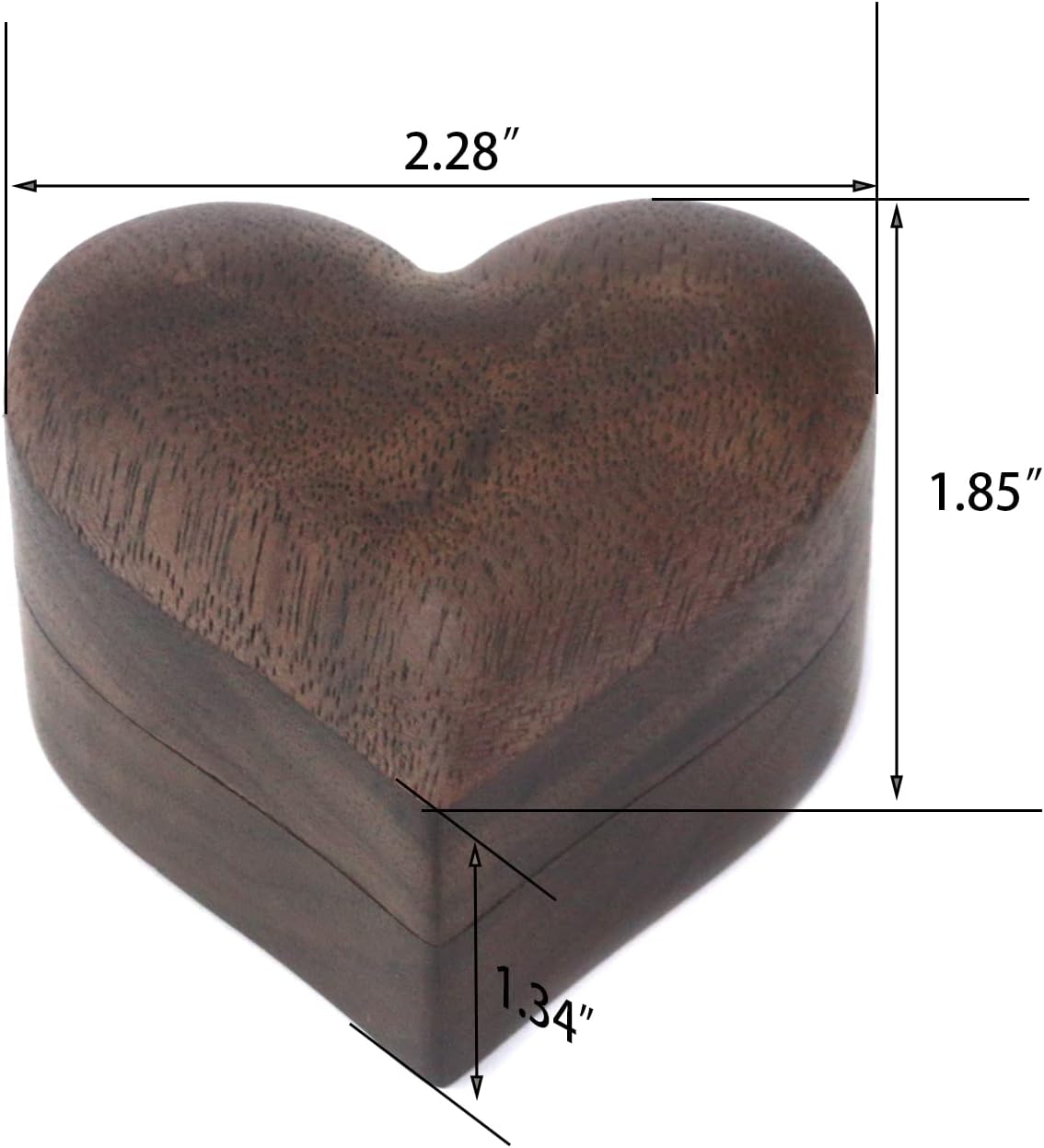 Caja anillo madera nogal negro terciopelo corazón