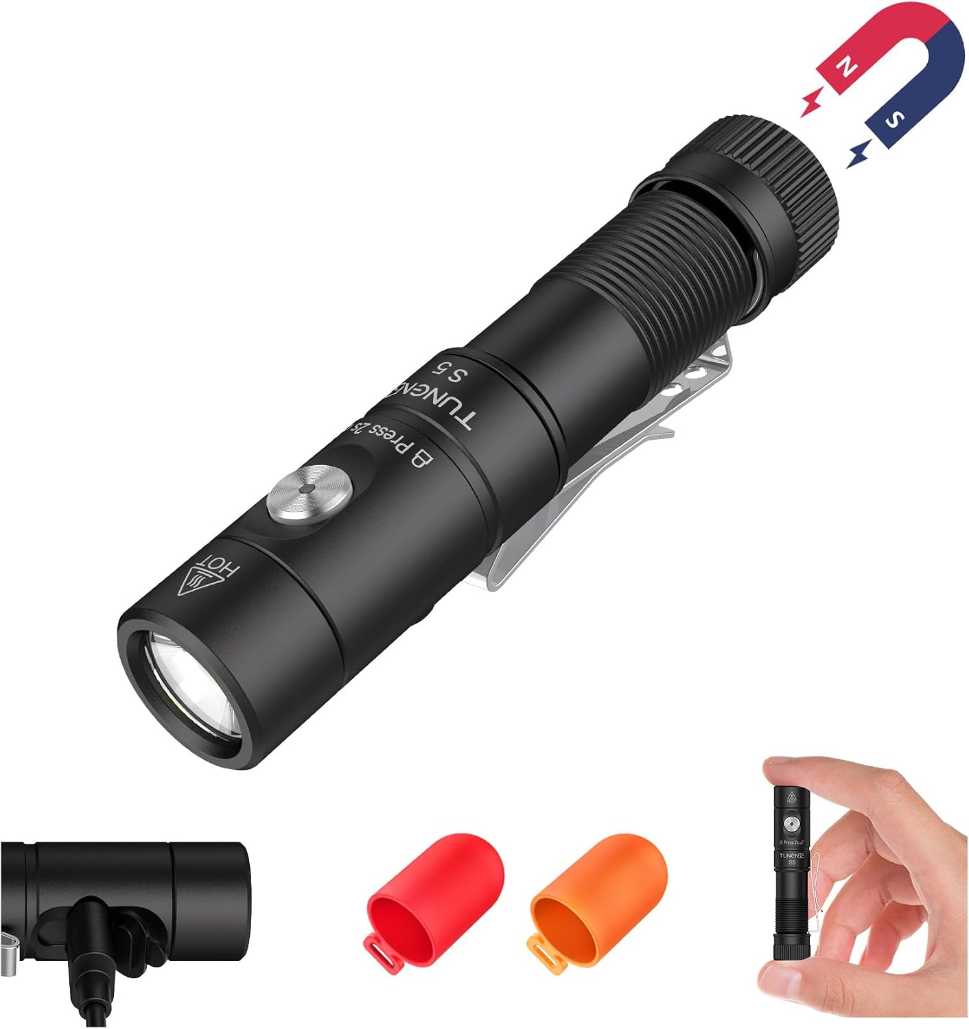 Linterna recargable AA súper brillante con imán y clip