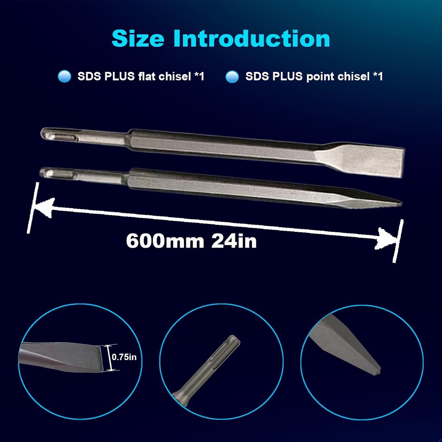 Set cinceles SDS Plus 24pulg cincel plano 3/4pulg