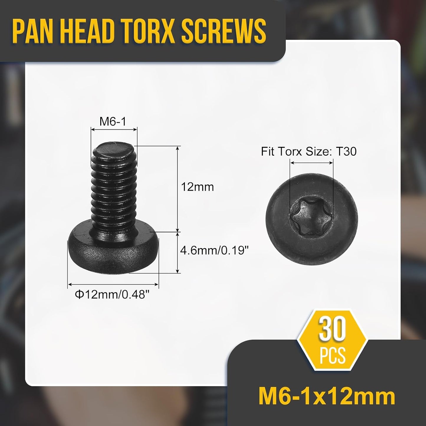 Tornillo Torx Seguridad M6x12mm Acero Carbono Pack 30 Negro