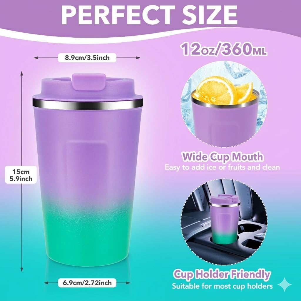 Vaso térmico acero inox 12oz doble pared con tapa abatible