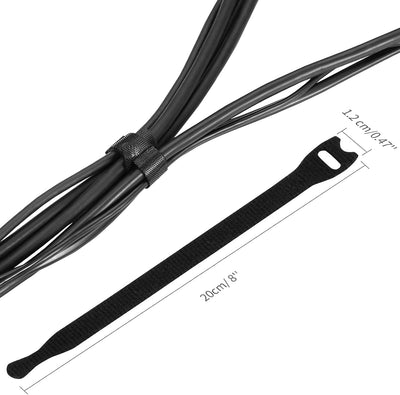 50 Correas Reutilizables para Cables 8x0.5pulg Gancho Bucle Negro