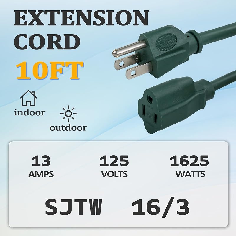 Cable extensión 10ft impermeable enchufe SJTW 3 clavijas 16/3
