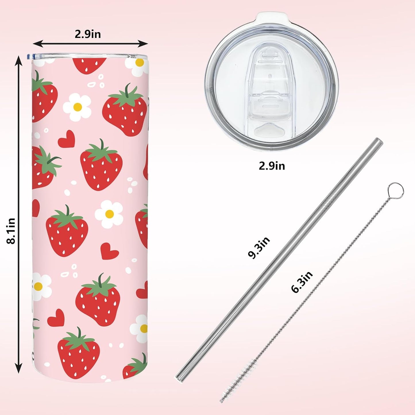 Vaso acero inox con tapa pajita fresa oficina