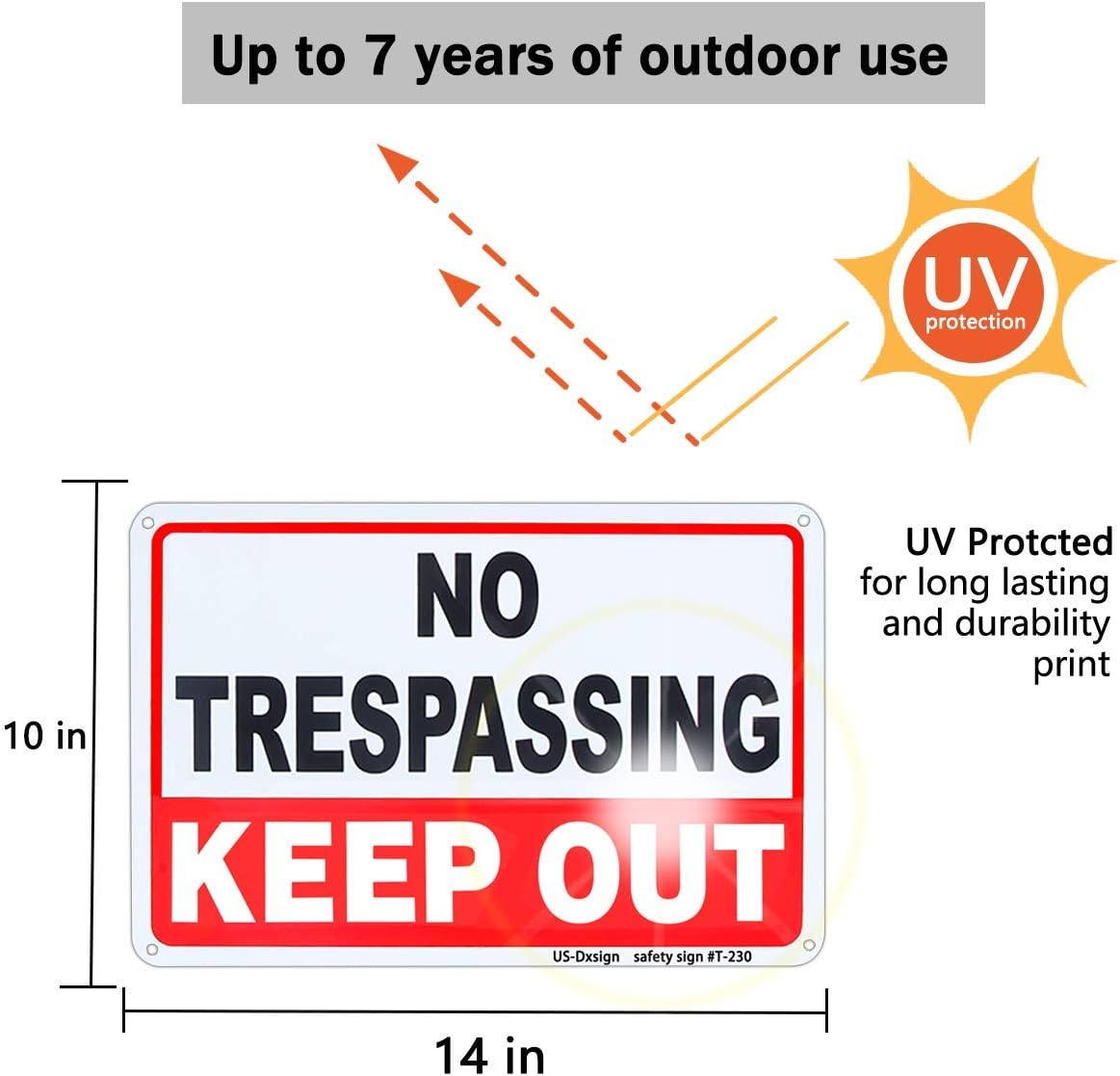 Señal No Trespassing aluminio 10x14" pack 2
