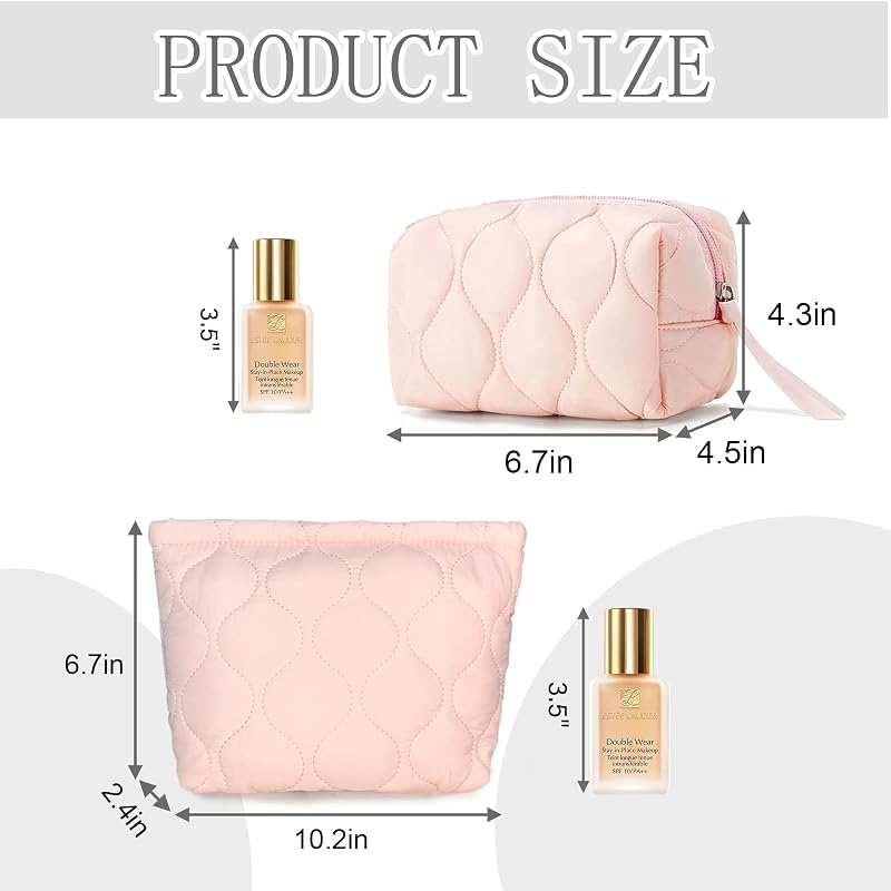 Set 2 Bolsas Maquillaje Acolchadas Coquette Portátiles Rosa
