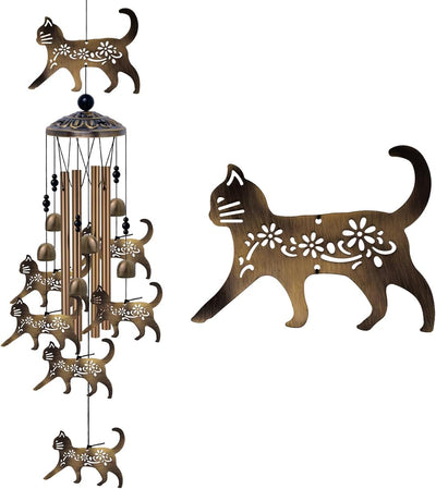 Campanillas de viento de gatos en bronce decoración romántica