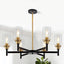 Lámpara colgante 6 luces candelabro negro latón dorado
