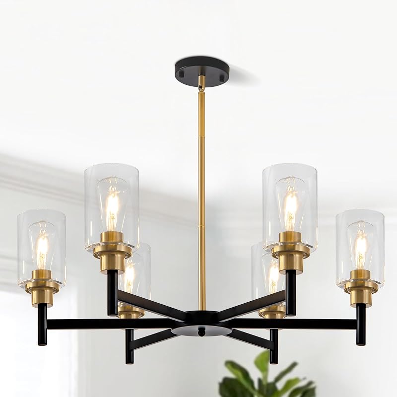 Lámpara colgante 6 luces candelabro negro latón dorado